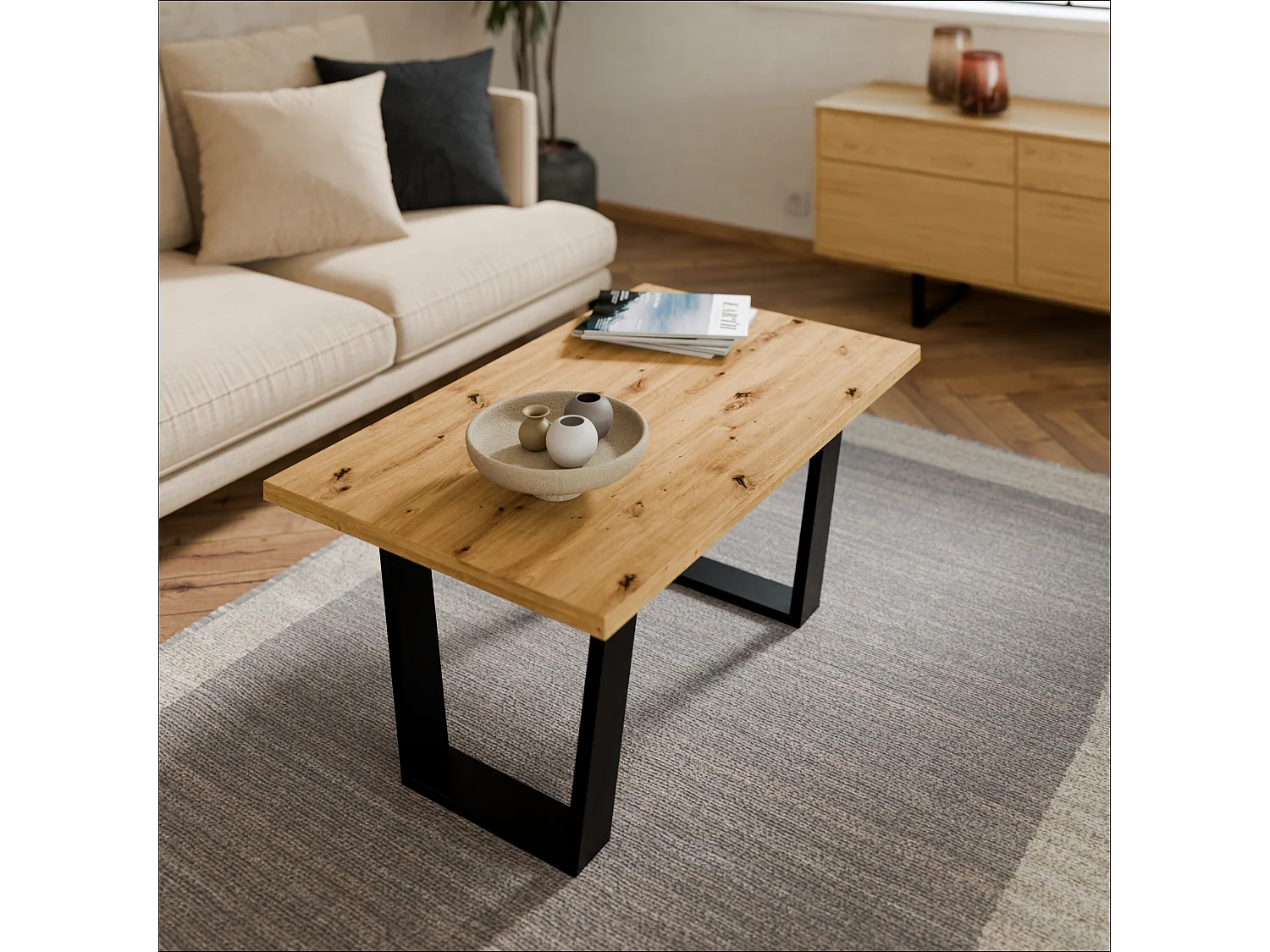 Mesa de centro estilo loft – Mesa auxiliar / Mesa de café con estructura metálica 80×60 cm o 100×60 cm, Mesa para salón
