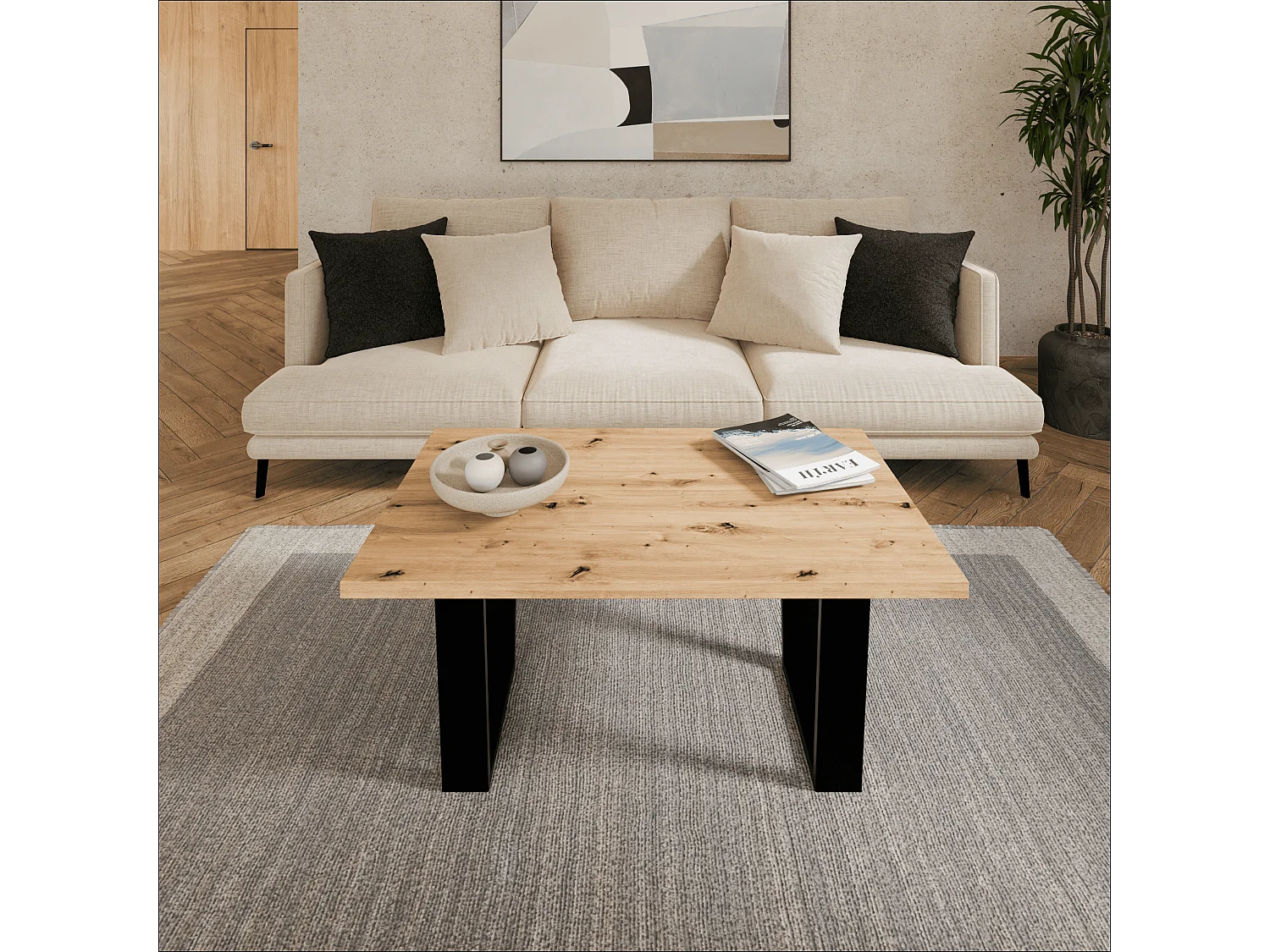 Mesa de centro estilo loft – Mesa auxiliar / Mesa de café con estructura metálica 80×60 cm o 100×60 cm, Mesa para salón