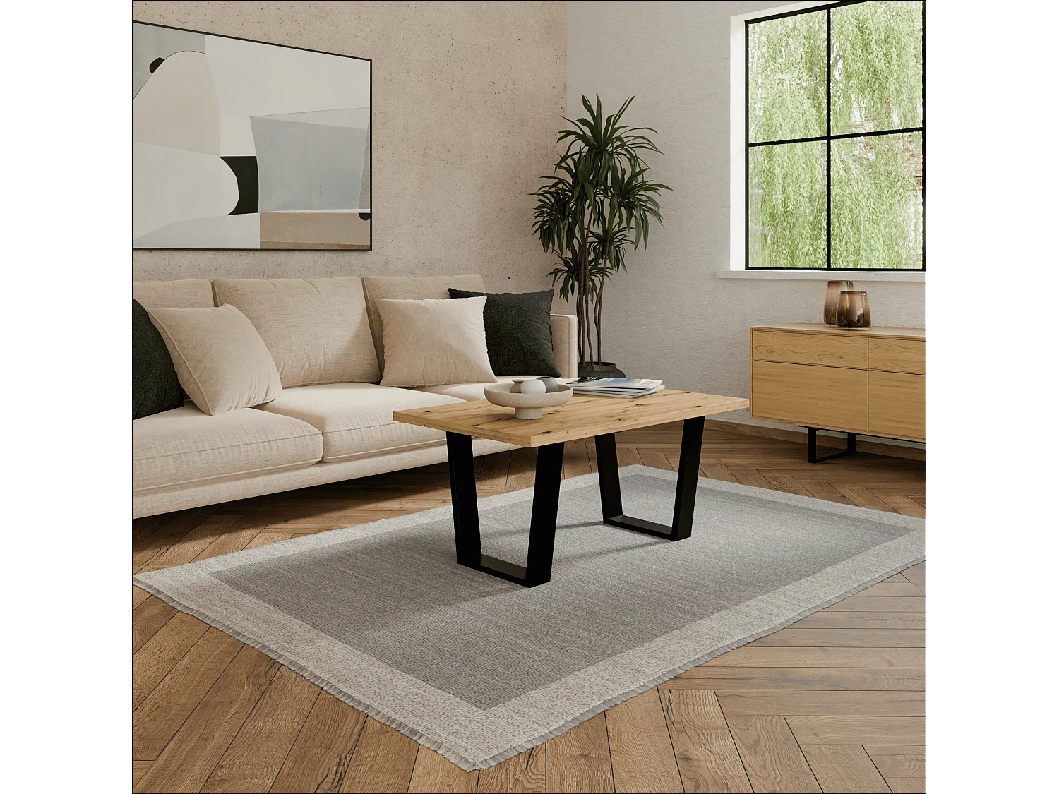 Mesa de centro estilo loft – Mesa auxiliar / Mesa de café con estructura metálica 80×60 cm o 100×60 cm, Mesa para salón