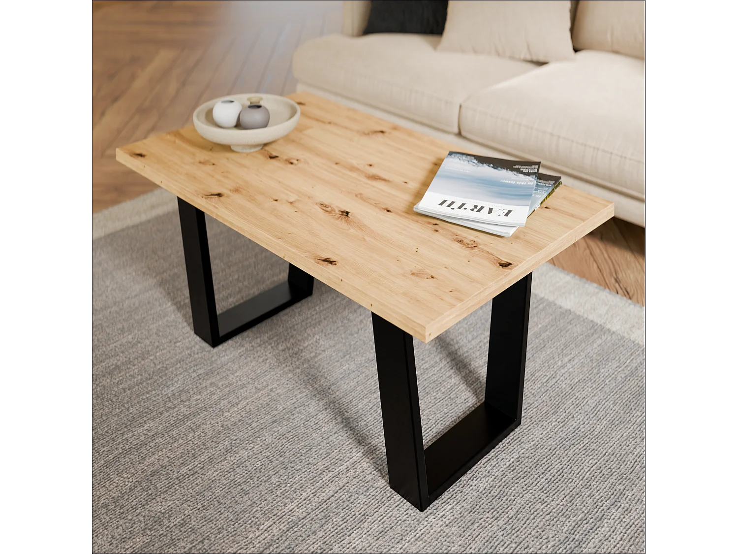 Mesa de centro estilo loft – Mesa auxiliar / Mesa de café con estructura metálica 80×60 cm o 100×60 cm, Mesa para salón