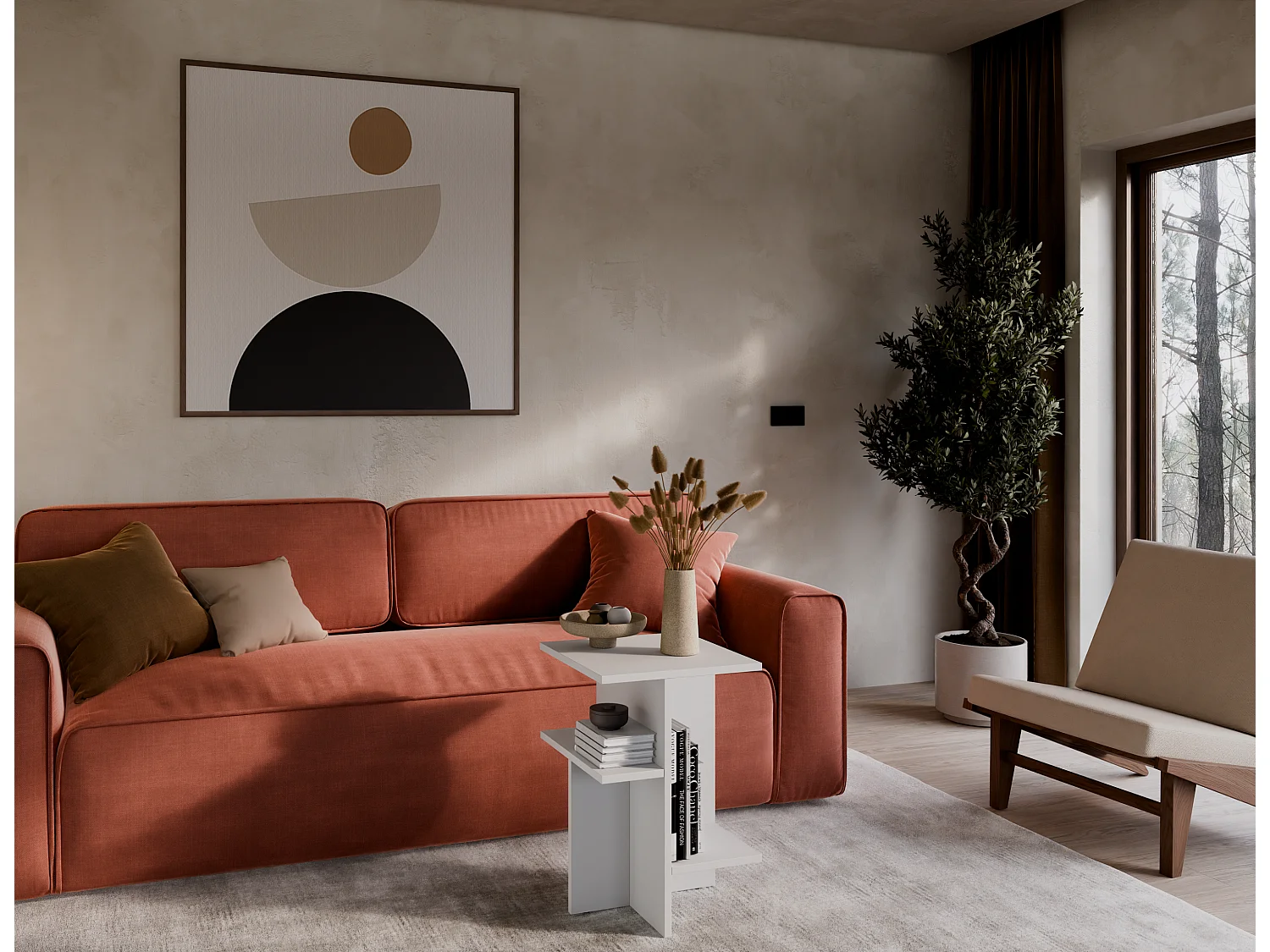 Couchtisch / Beistelltisch für das Wohnzimmer – 60 x 40 x 40 cm, mattweiß / Sonoma Eiche / matt schwarz