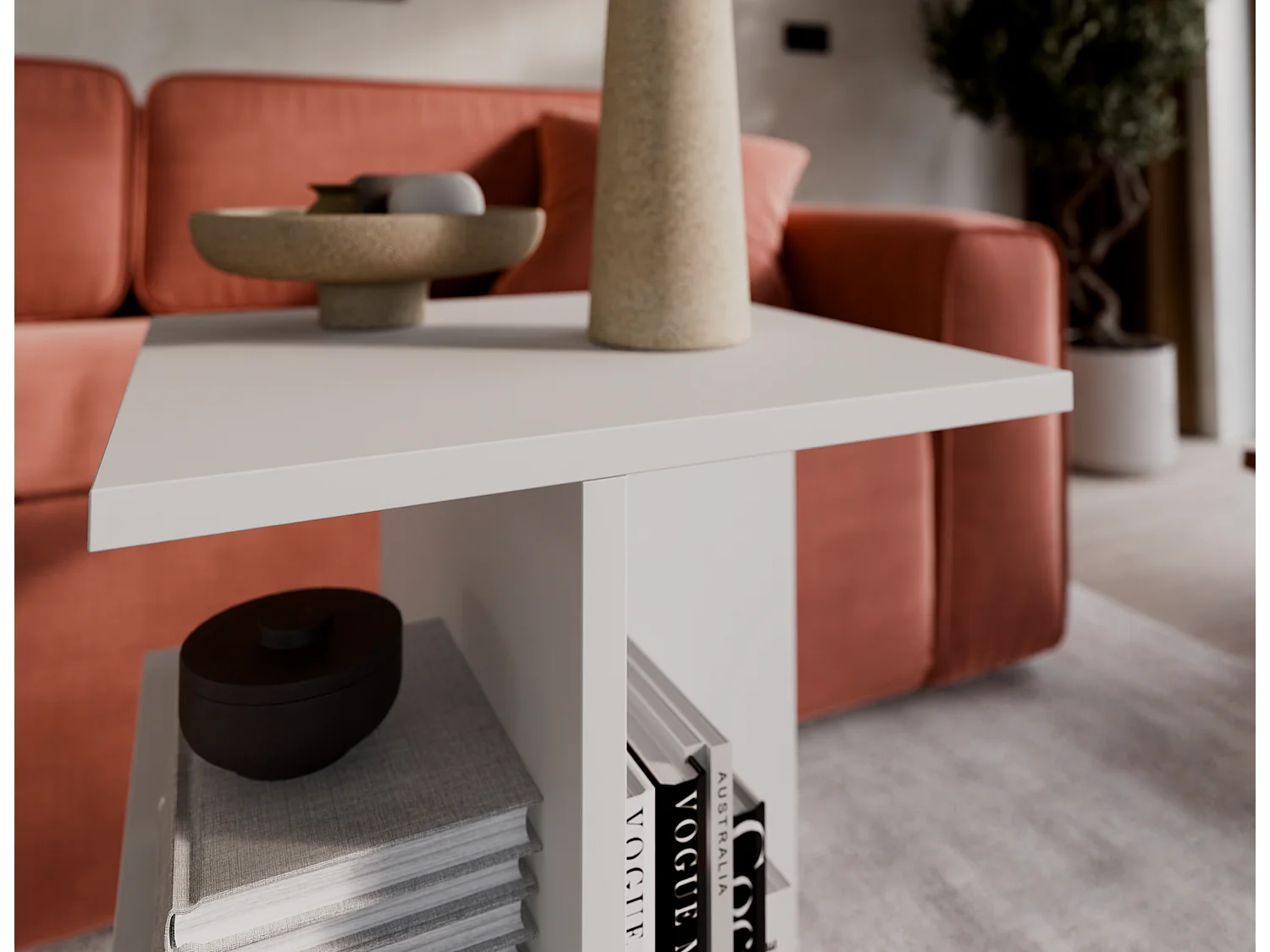 Couchtisch / Beistelltisch für das Wohnzimmer – 60 x 40 x 40 cm, mattweiß / Sonoma Eiche / matt schwarz