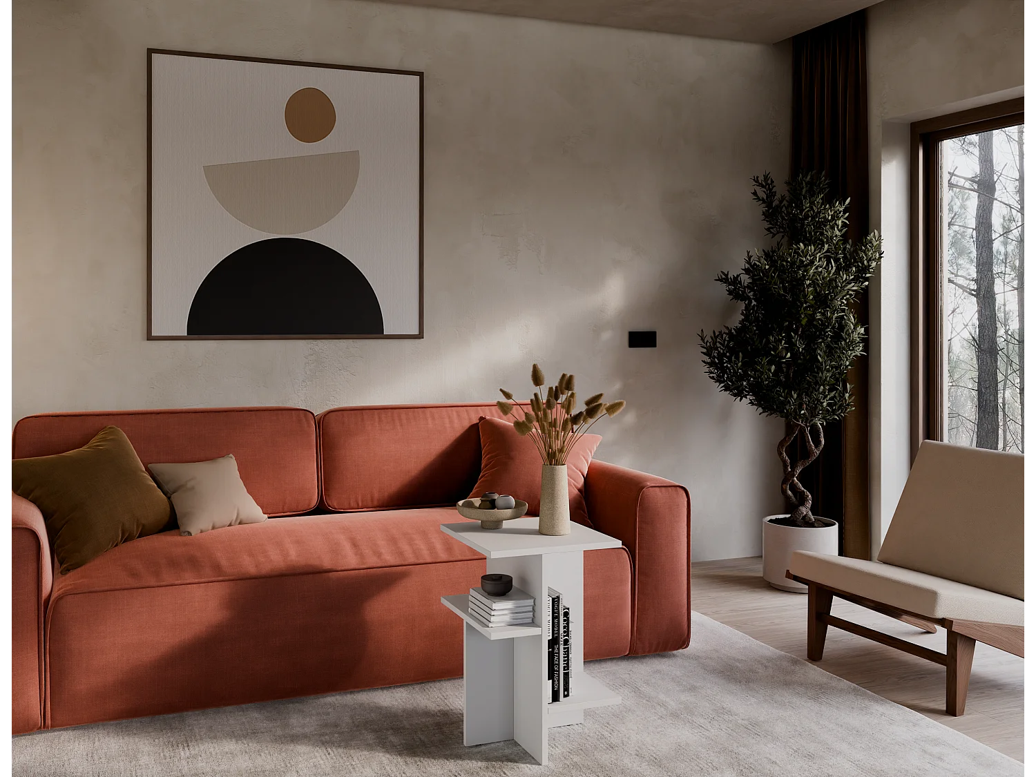 Table basse / Table d'appoint de salon – 60 x 40 x 40 cm, blanc mat / chêne Sonoma / noir mat