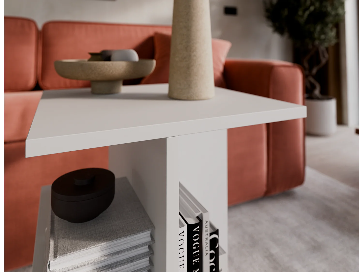 Table basse / Table d'appoint de salon – 60 x 40 x 40 cm, blanc mat / chêne Sonoma / noir mat