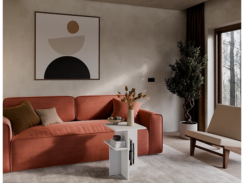 Stolik kawowy / Stolik boczny do salonu – 60 x 40 x 40 cm, matowa biel / dąb Sonoma / matowa czerń