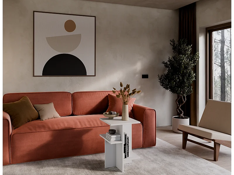 Stolik kawowy / Stolik boczny do salonu – 60 x 40 x 40 cm, matowa biel / dąb Sonoma / matowa czerń