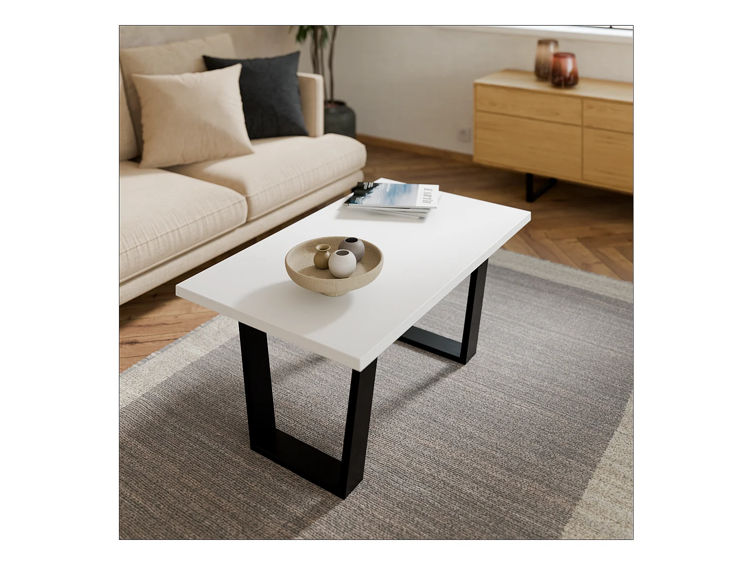 Table basse de style loft – Table d’appoint / Table à café avec structure métallique 80×60 cm ou 100×60 cm, Table de salon