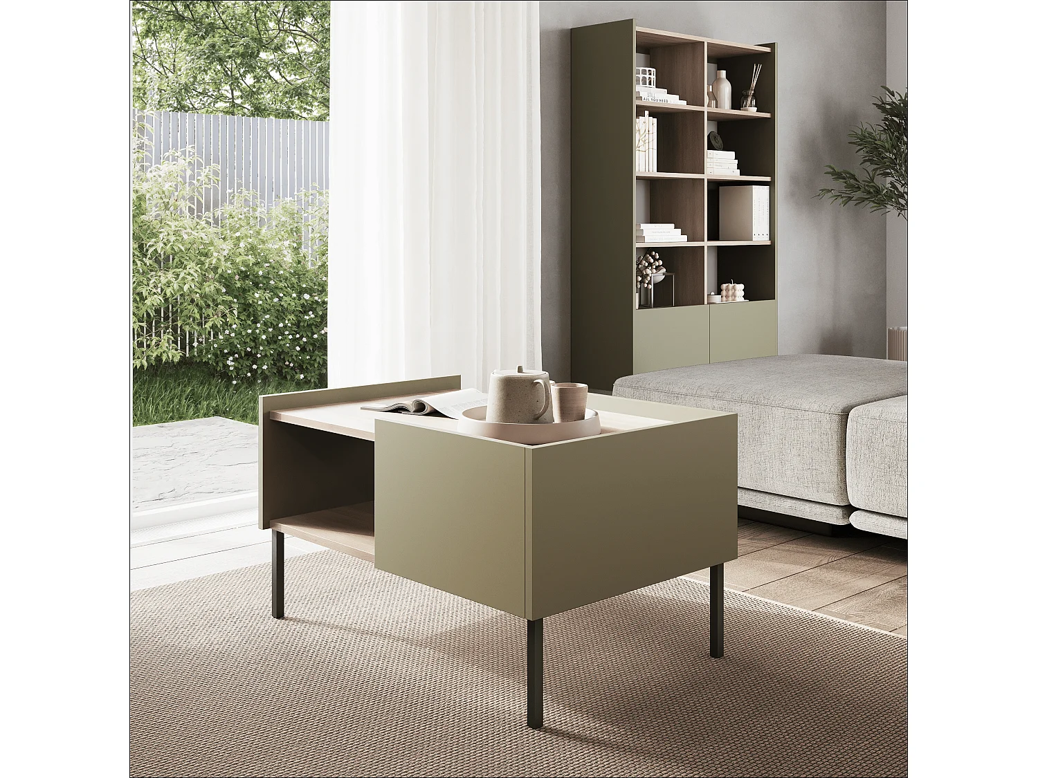 Stolik kawowy 90 x 60 x 50 cm – Nowoczesny stolik do salonu, Matowe wykończenie, Płyta Egger