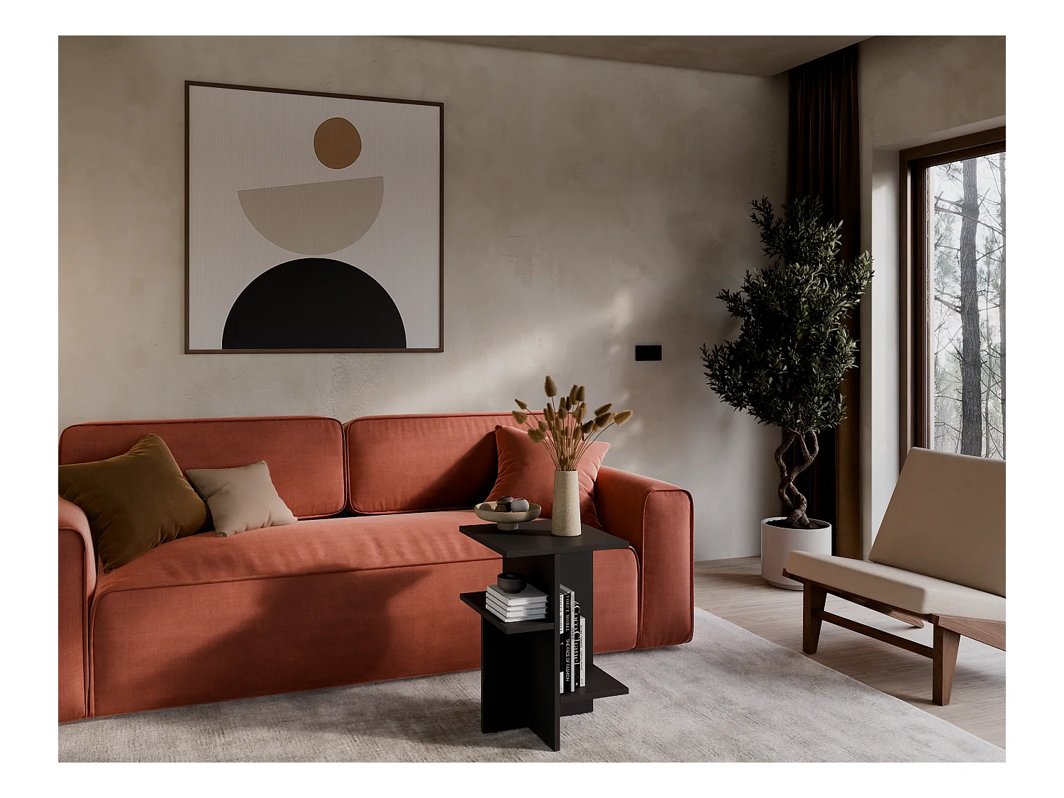 Stolik kawowy / Stolik boczny do salonu – 60 x 40 x 40 cm, matowa biel / dąb Sonoma / matowa czerń