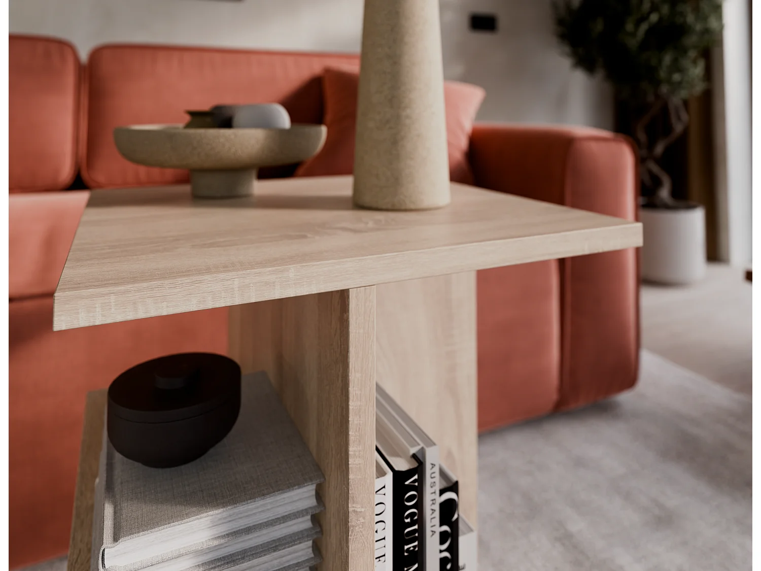 Table basse / Table d'appoint de salon – 60 x 40 x 40 cm, blanc mat / chêne Sonoma / noir mat