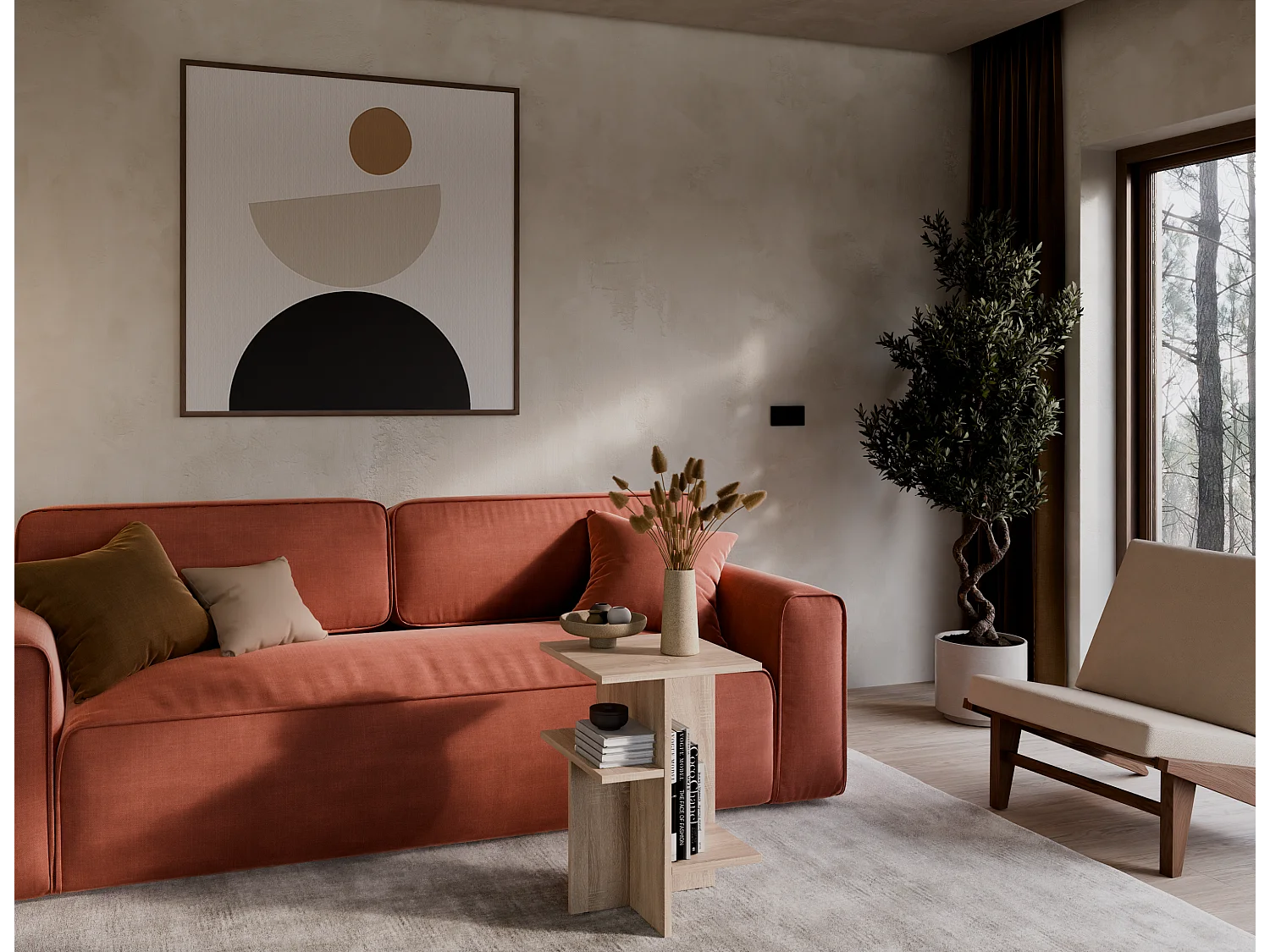 Table basse / Table d'appoint de salon – 60 x 40 x 40 cm, blanc mat / chêne Sonoma / noir mat