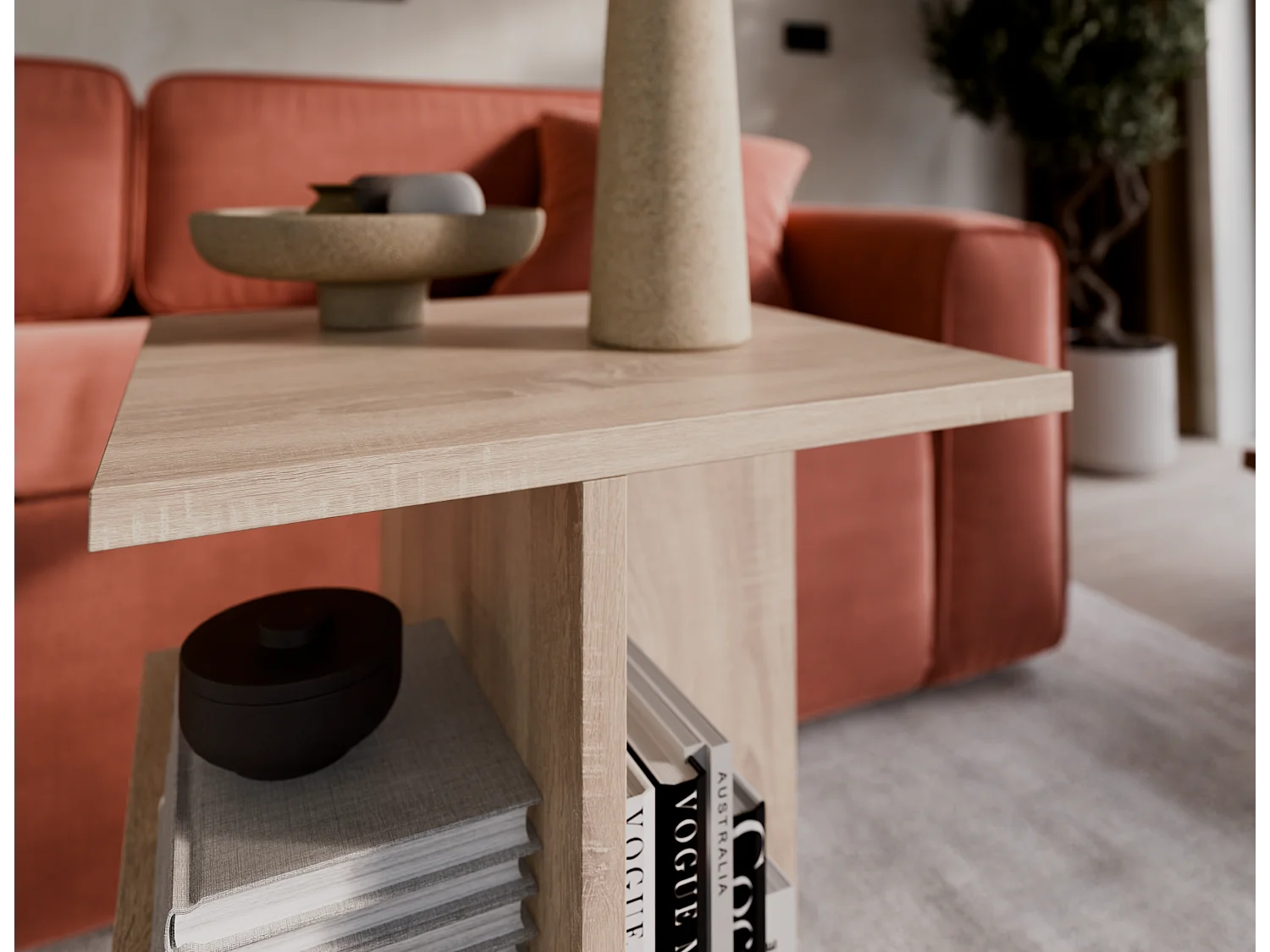 Table basse / Table d'appoint de salon – 60 x 40 x 40 cm, blanc mat / chêne Sonoma / noir mat