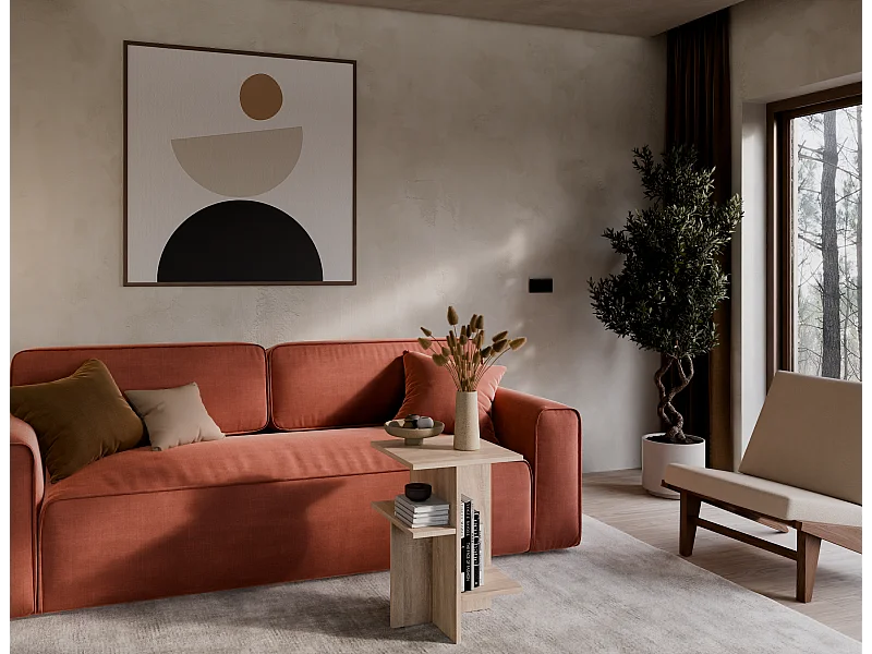 Stolik kawowy / Stolik boczny do salonu – 60 x 40 x 40 cm, matowa biel / dąb Sonoma / matowa czerń