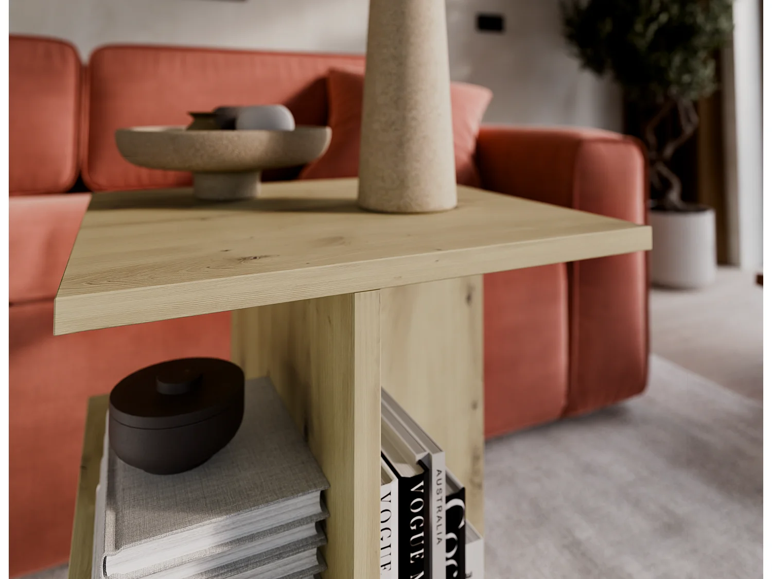 Couchtisch / Beistelltisch für das Wohnzimmer – 60 x 40 x 40 cm, mattweiß / Sonoma Eiche / matt schwarz