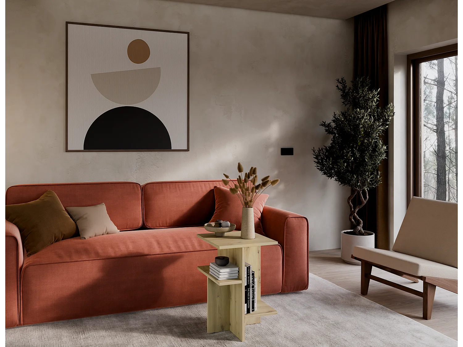 Table basse / Table d'appoint de salon – 60 x 40 x 40 cm, blanc mat / chêne Sonoma / noir mat