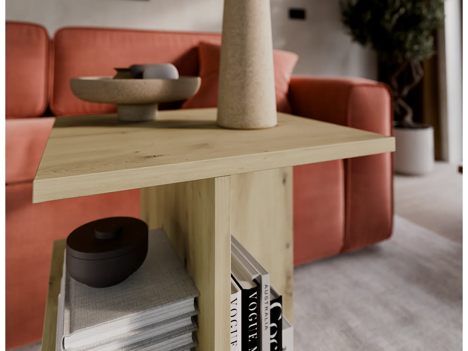 Table basse / Table d'appoint de salon – 60 x 40 x 40 cm, blanc mat / chêne Sonoma / noir mat