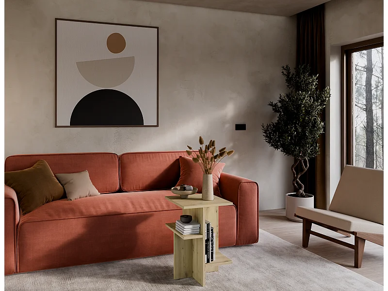 Couchtisch / Beistelltisch für das Wohnzimmer – 60 x 40 x 40 cm, mattweiß / Sonoma Eiche / matt schwarz