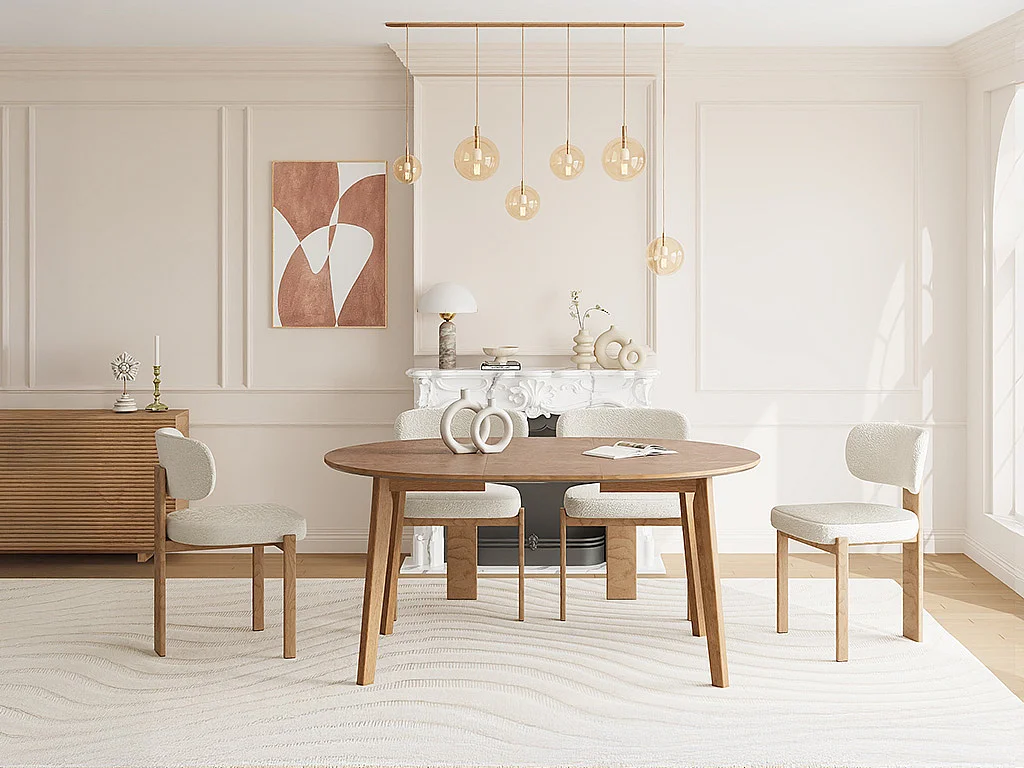 Table à manger extensible 4 à 6 personnes placage chêne - Naturel - MARIZEL