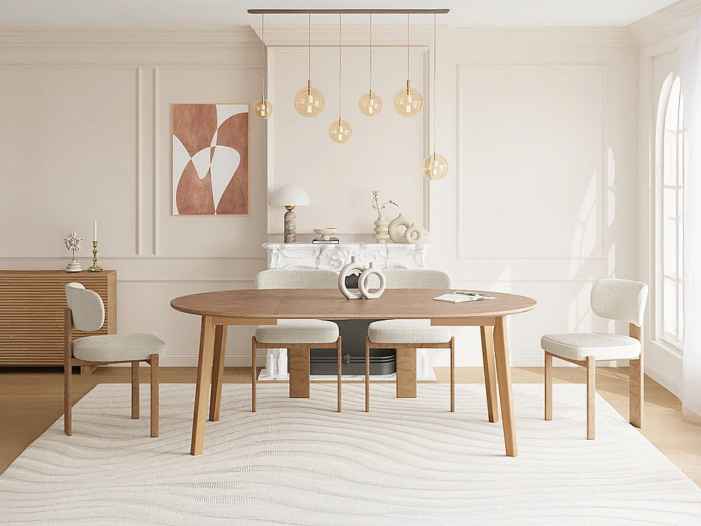 Table à manger extensible 4 à 6 personnes placage chêne - Naturel - MARIZEL