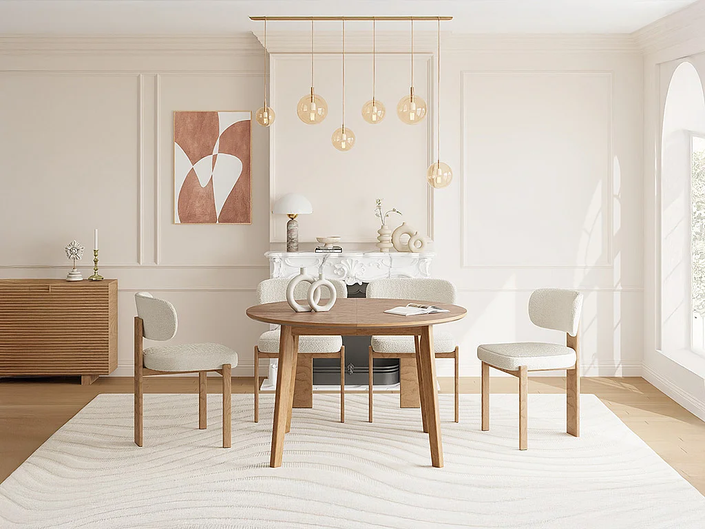 Table à manger extensible 4 à 6 personnes placage chêne - Naturel - MARIZEL