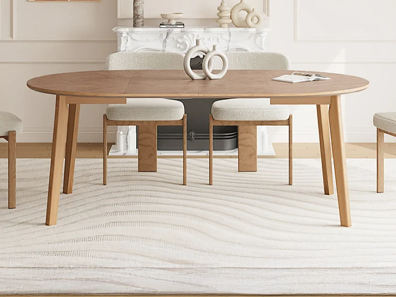 Table à manger extensible 4 à 6 personnes placage chêne - Naturel - MARIZEL