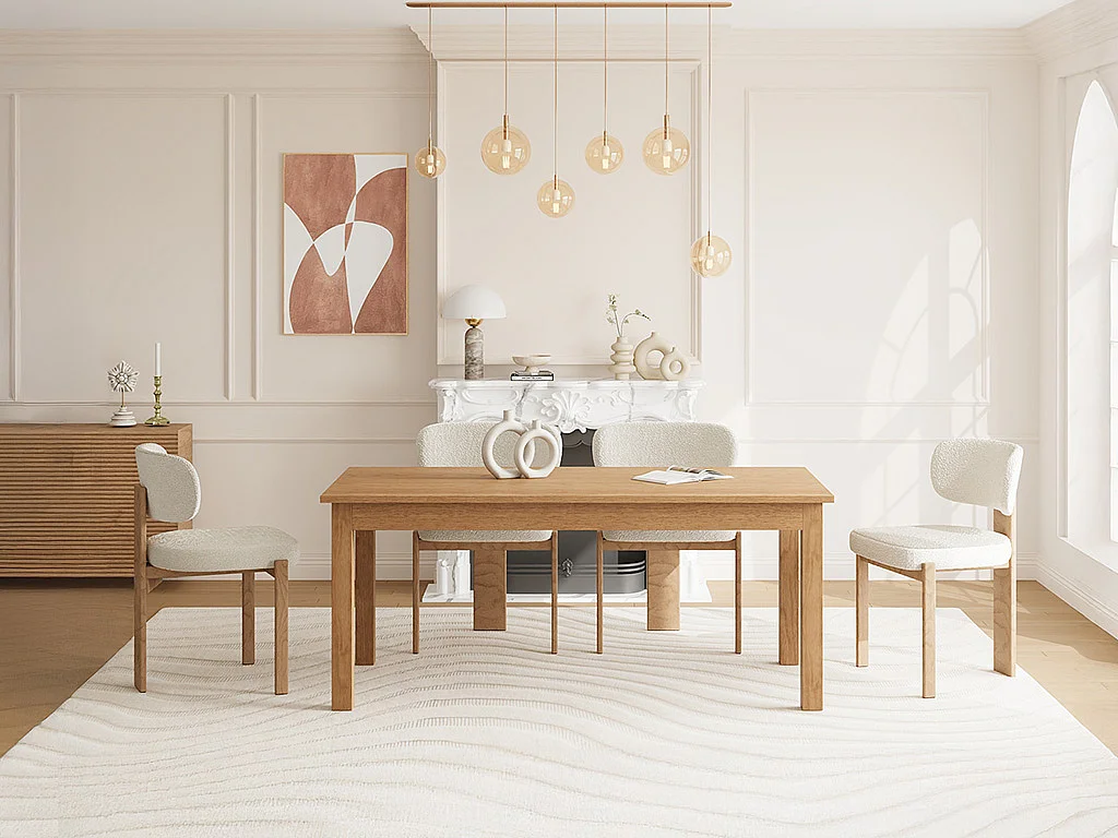 Table à manger extensible 8 à 12 personnes placage chêne - Naturel - FOMIREL