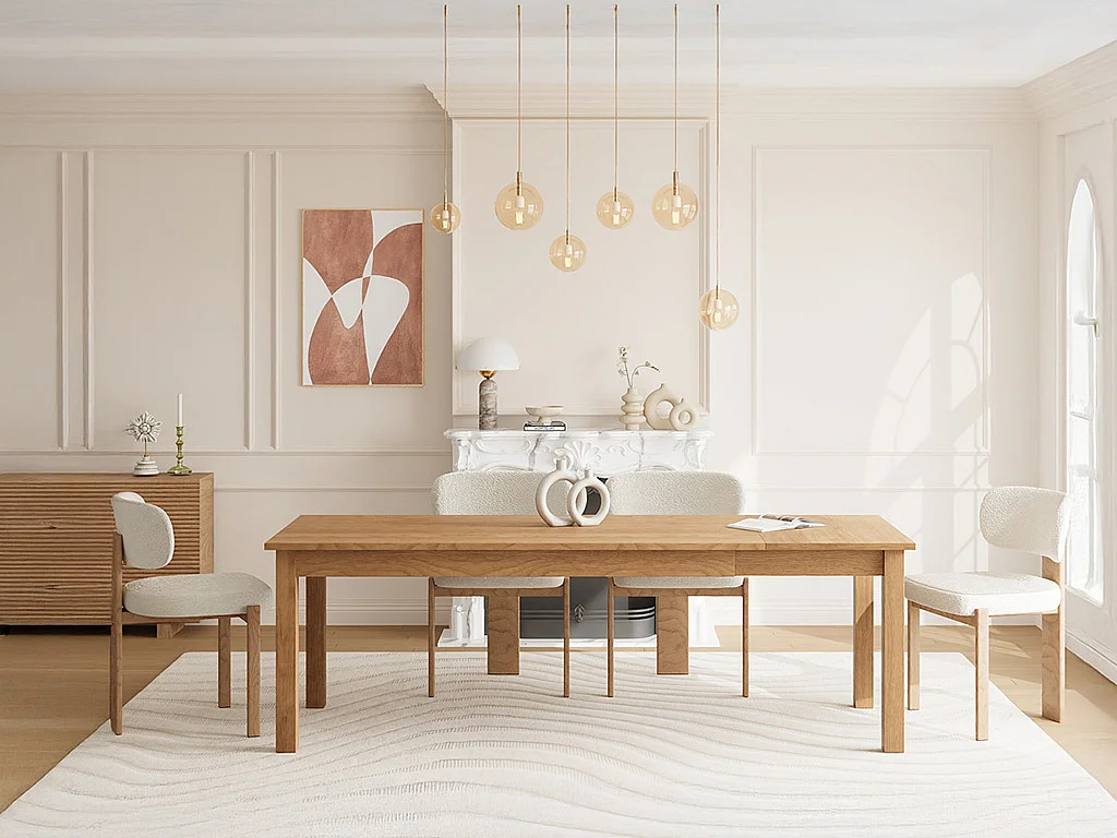 Table à manger extensible 8 à 12 personnes placage chêne - Naturel - FOMIREL