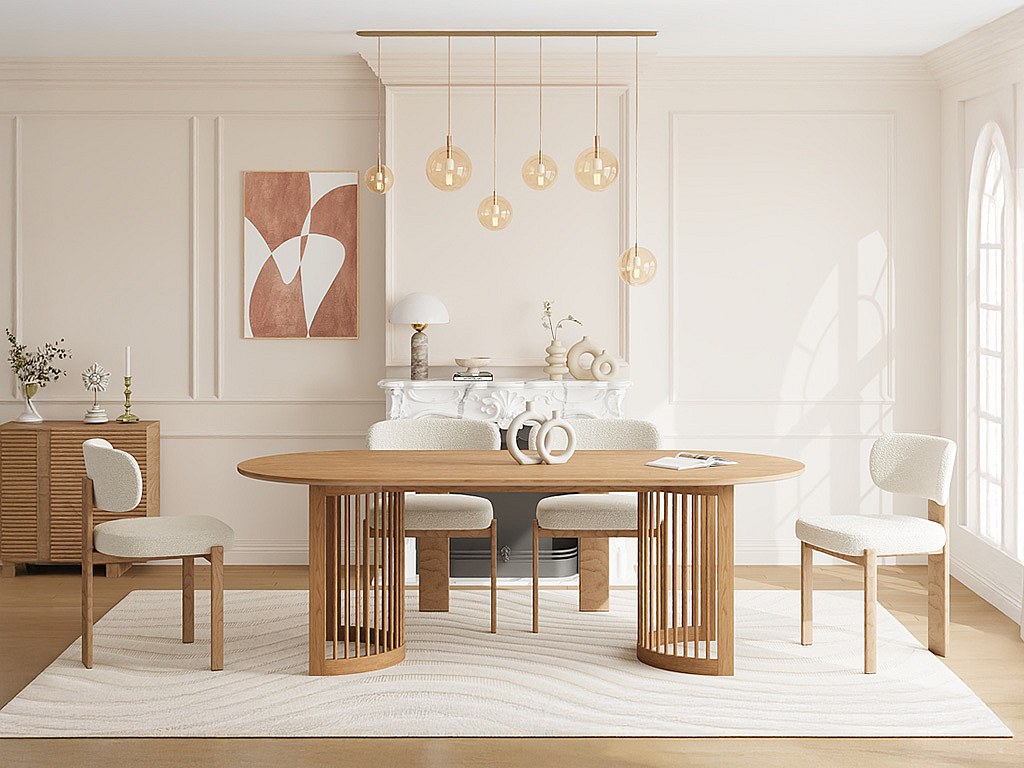 Esstisch für 8 Personen mit Eichen- und Heveaholzfurnier – Natur – NELIRAM günstig online kaufen