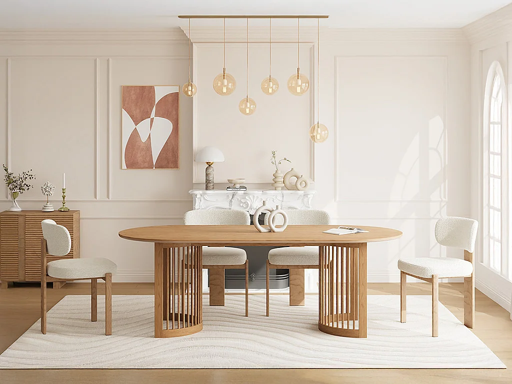 Table à manger 8 personnes placage chêne et bois d'hévéa - Naturel - NELIRAM