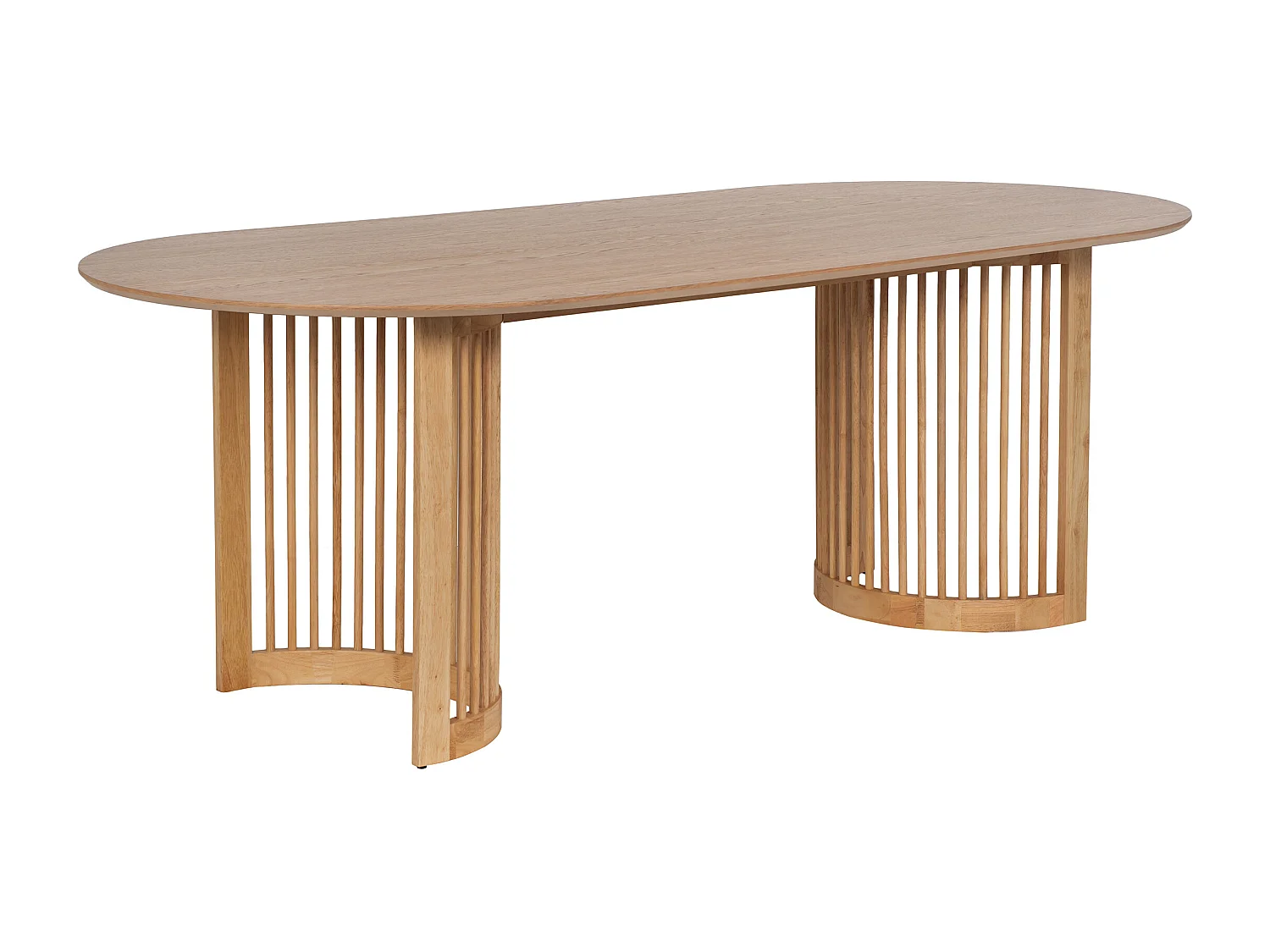 Table à manger 8 personnes placage chêne et bois d'hévéa - Naturel - NELIRAM