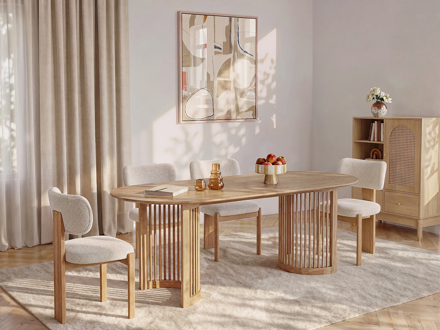 8-Seater Dining Table with Oak Veneer and Rubberwood - Natural - NELIRAM
