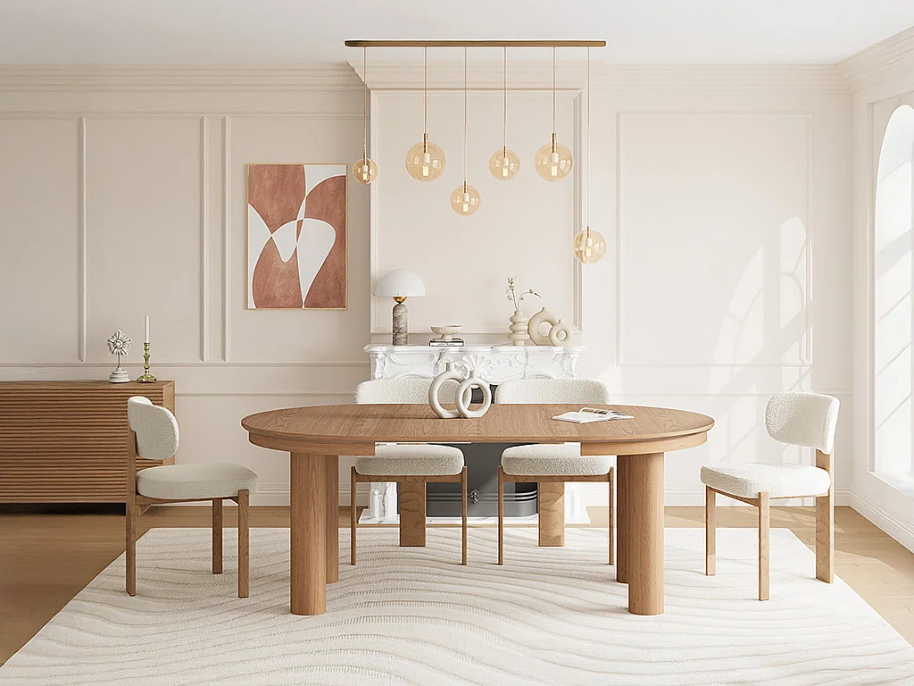 Table à manger extensible 4 à 8 personnes placage chêne - Naturel clair - ELITARO