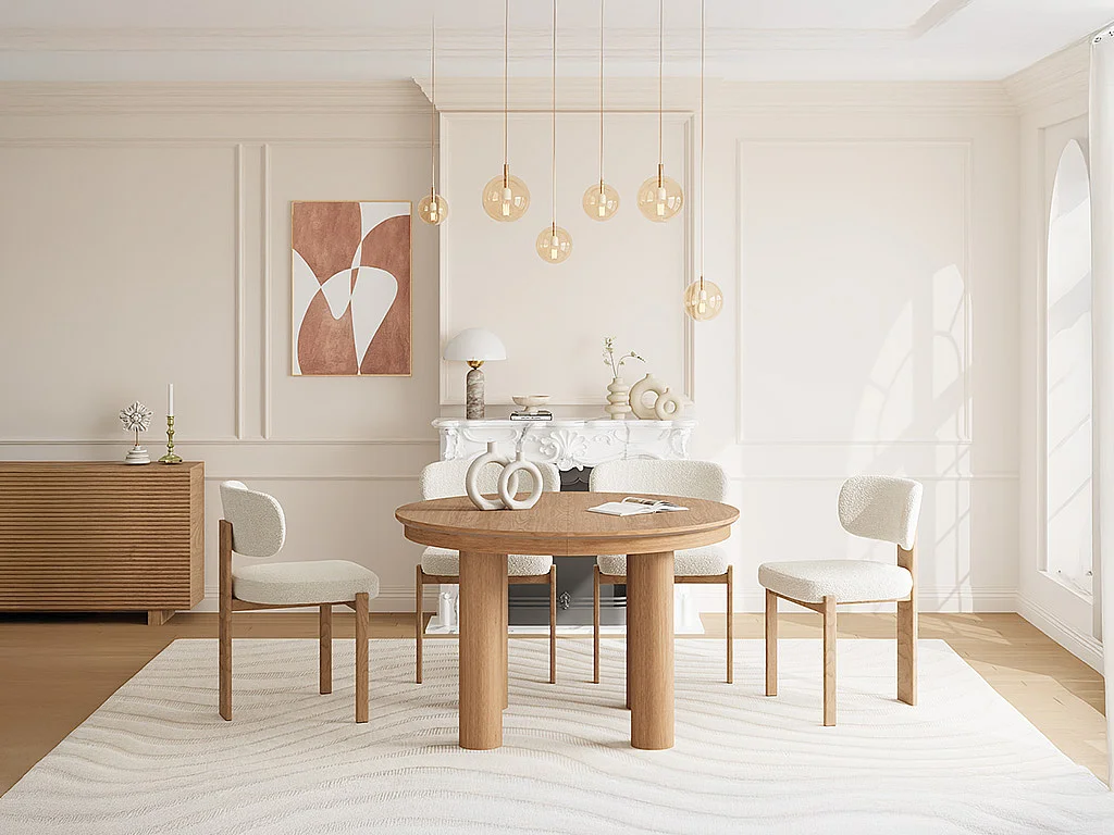 Table à manger extensible 4 à 8 personnes placage chêne - Naturel clair - ELITARO