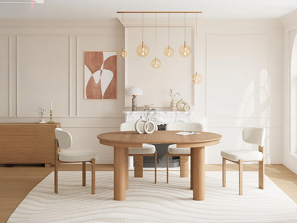 Table à manger extensible 4 à 8 personnes placage chêne - Naturel clair - ELITARO