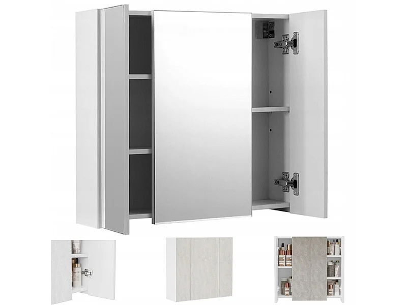 Wisząca szafka łazienkowa, ścienna, z trójdzielnym lustrem