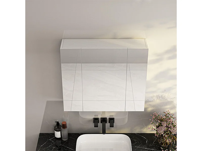 Wandbadkamermeubel, met driedelige spiegel