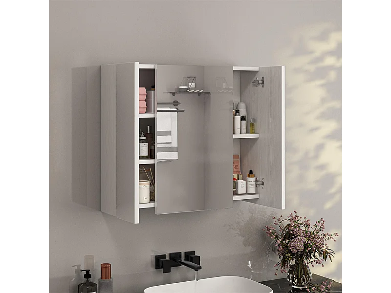 Wisząca szafka łazienkowa, ścienna, z trójdzielnym lustrem