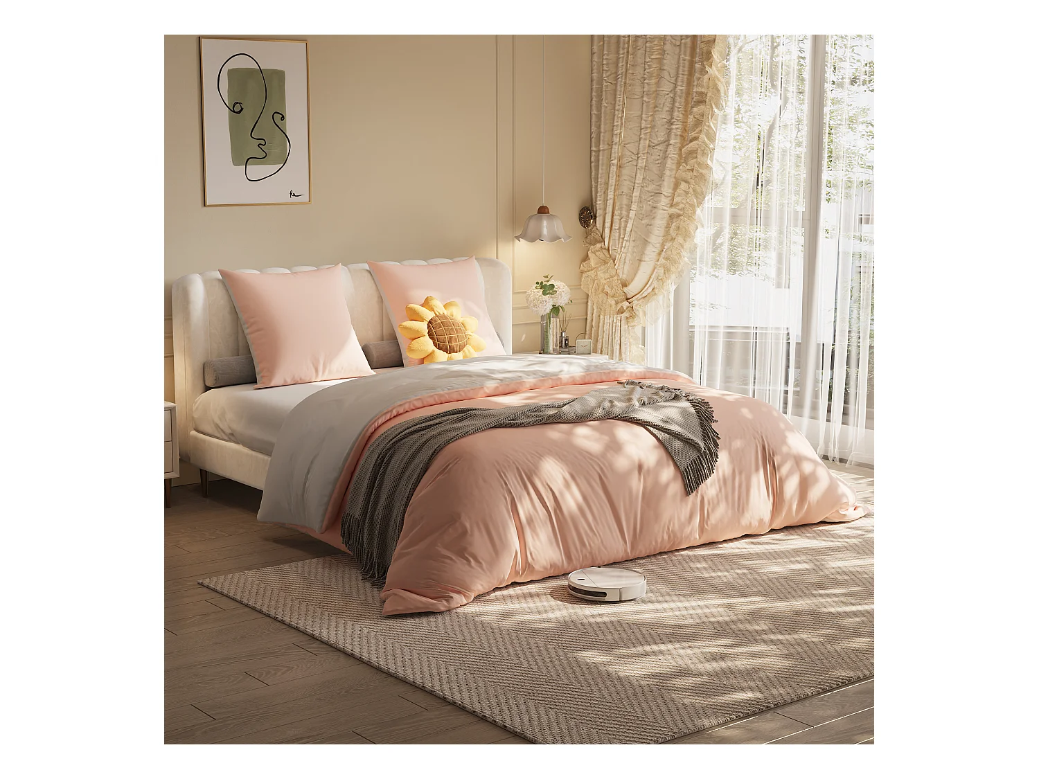 Juego de cama de 4 piezas de poliéster, 140 x 200 cm, estampado de cuadros escoceses, algodón, resistente a las arrugas y a la decoloración, color rosa.