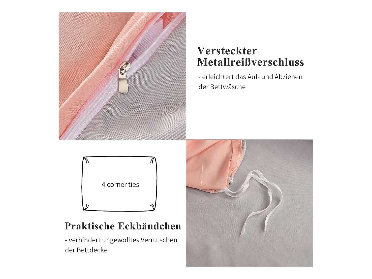 Juego de cama de 4 piezas de poliéster, 140 x 200 cm, estampado de cuadros escoceses, algodón, resistente a las arrugas y a la decoloración, color rosa.