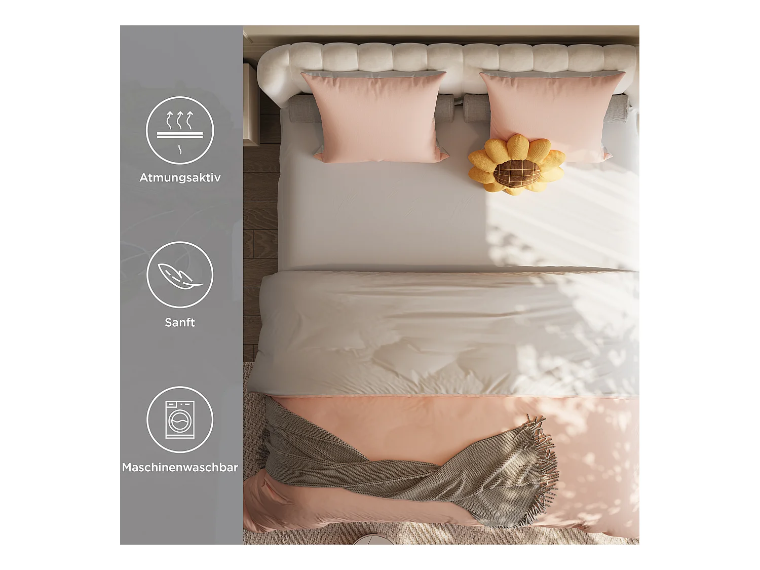 Parure de lit 4 pièces en Polyester, 160 x 200 cm, motif à carreaux esthétique en coton,  résistante aux Plis et à la décoloration - Rose