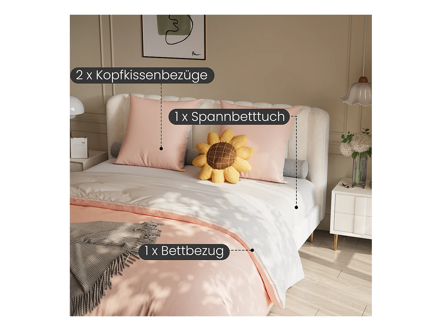 Parure de lit 4 pièces en Polyester, 160 x 200 cm, motif à carreaux esthétique en coton,  résistante aux Plis et à la décoloration - Rose