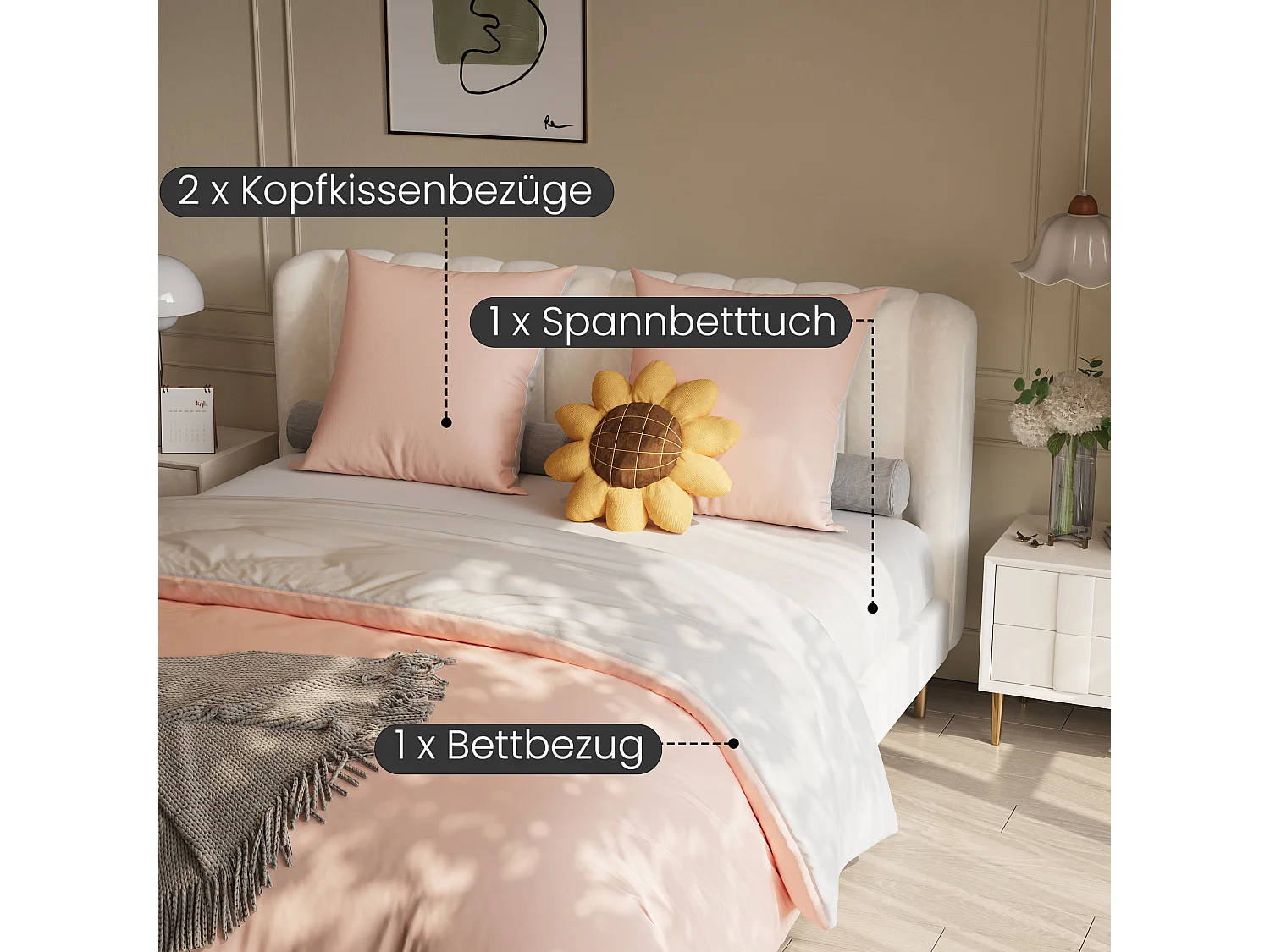 Conjunto de cama de poliéster com 4 peças, 160 x 200 cm, algodão com estampa xadrez estética, resistente a rugas e desbotamento - rosa