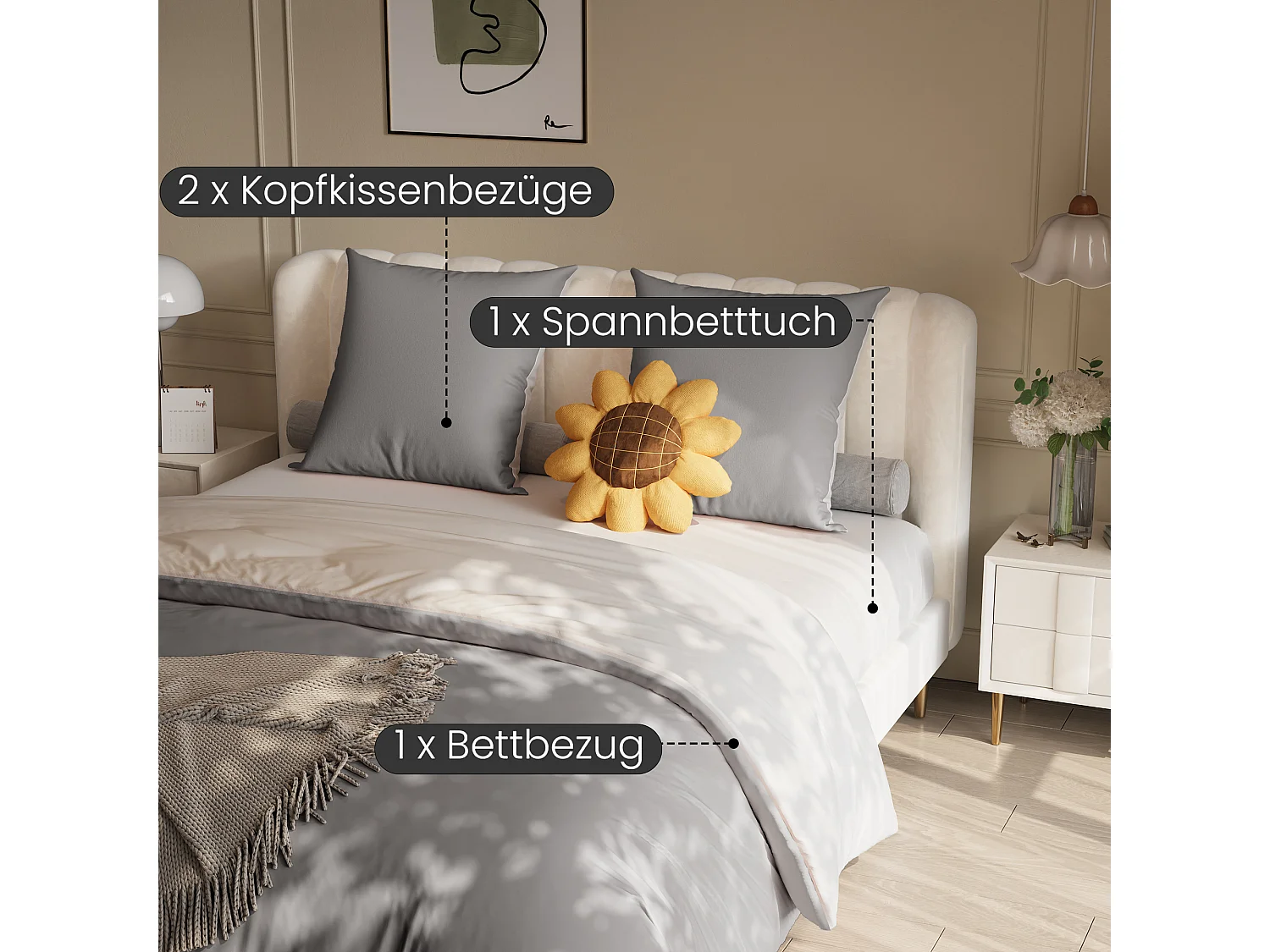 Conjunto de cama de poliéster com 4 peças, 140 x 200 cm, algodão com estampa xadrez estética, resistente a rugas e desbotamento - cinza