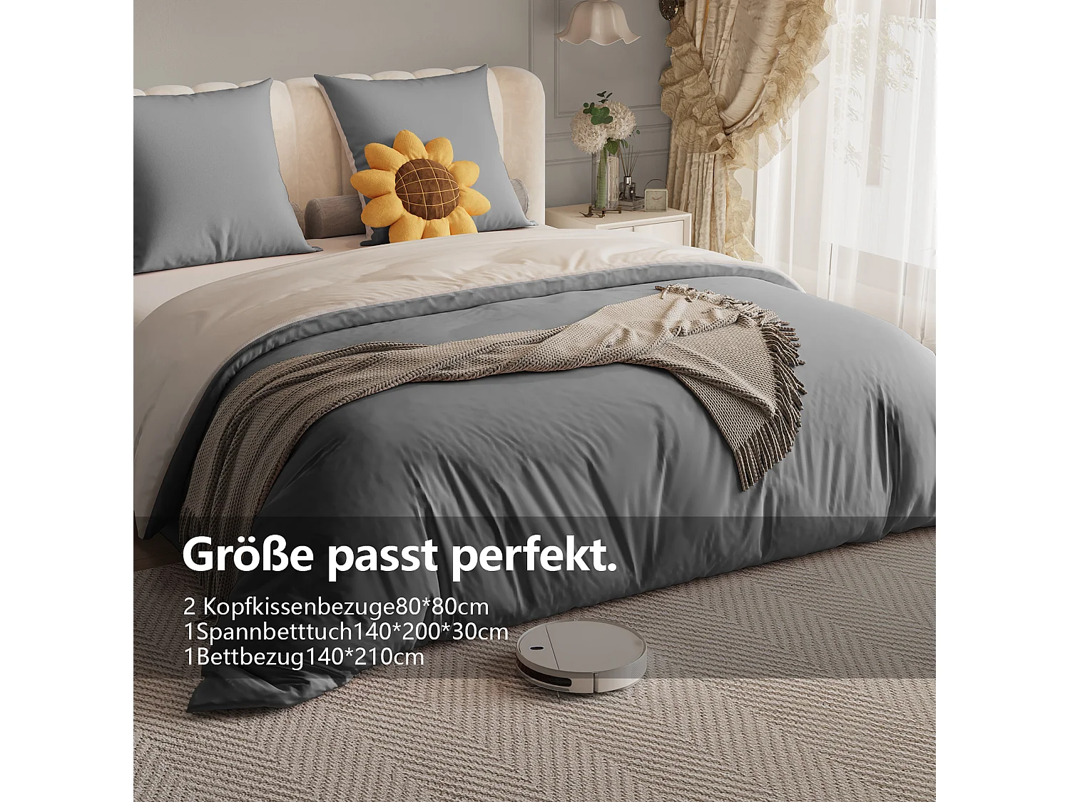 Conjunto de cama de poliéster com 4 peças, 140 x 200 cm, algodão com estampa xadrez estética, resistente a rugas e desbotamento - cinza