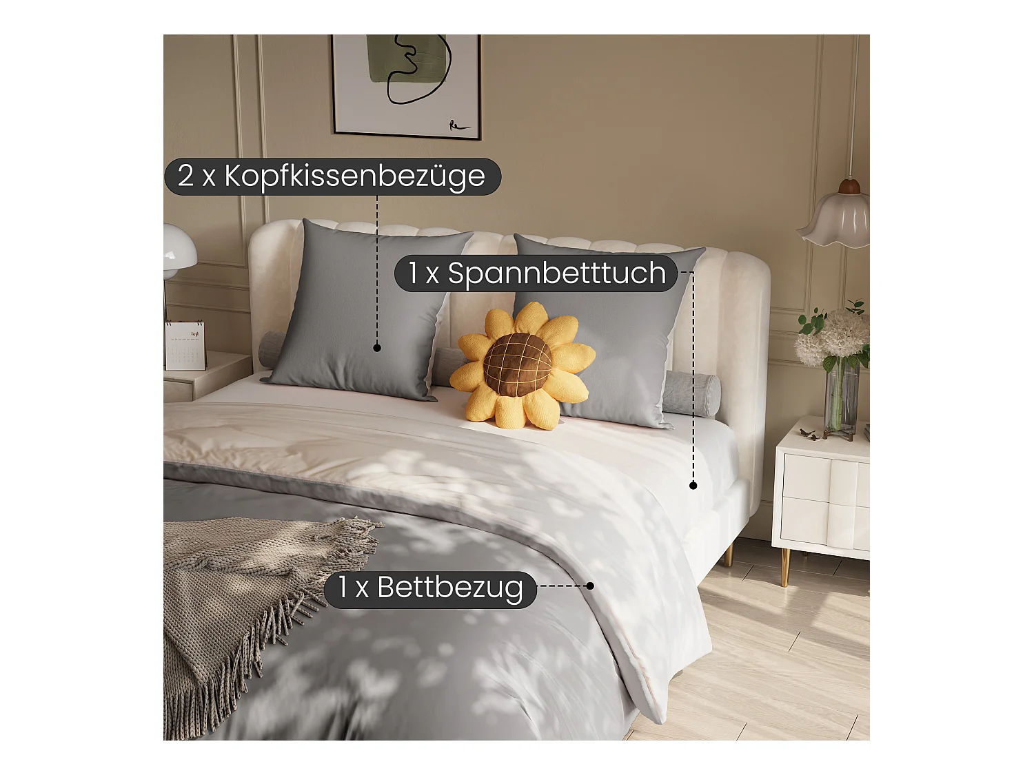 Parure de lit 4 pièces en Polyester, 160 x 200 cm, motif à carreaux esthétique en coton,  résistante aux Plis et à la décoloration - Gris