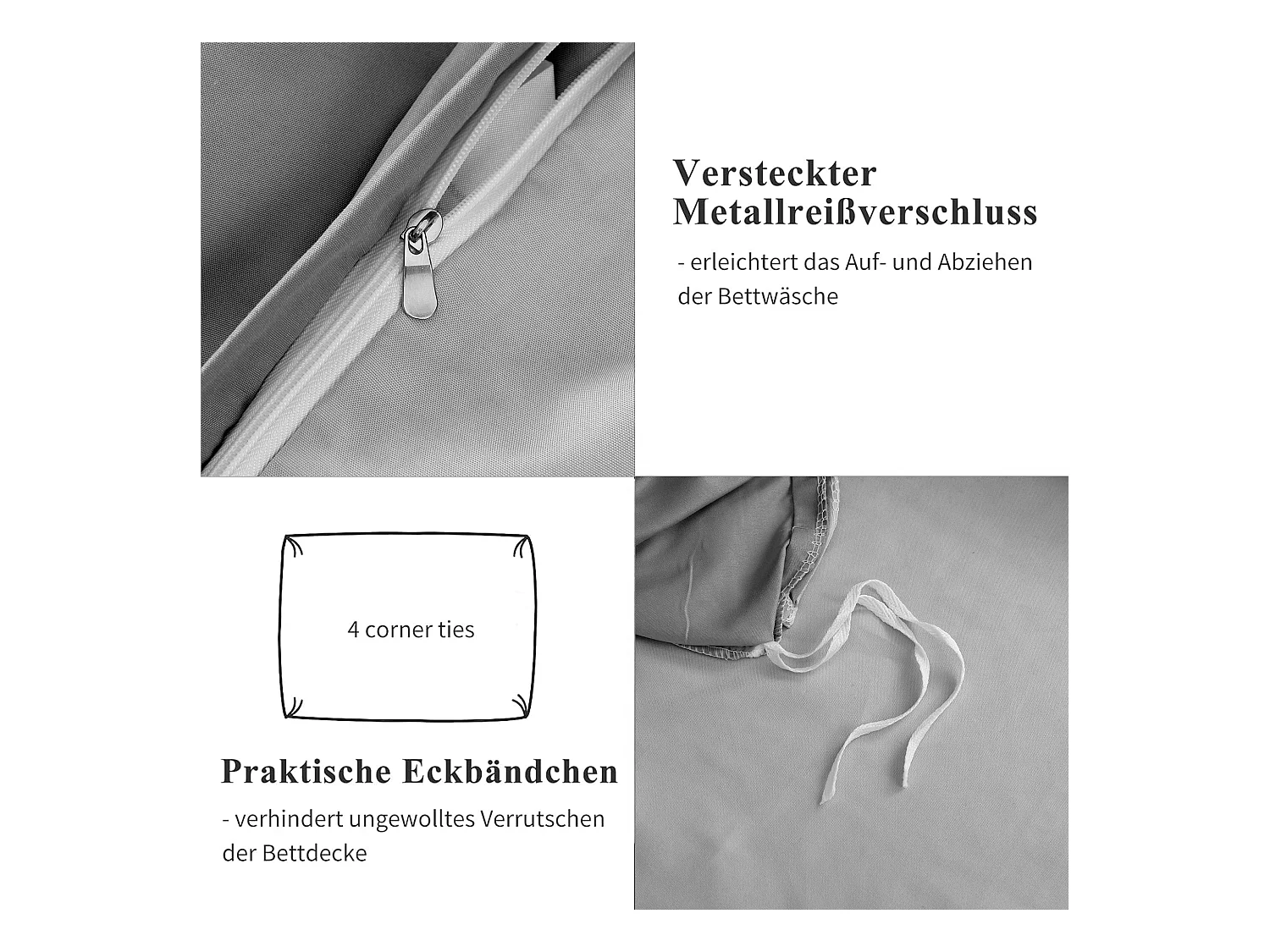 Parure de lit 4 pièces en Polyester, 160 x 200 cm, motif à carreaux esthétique en coton,  résistante aux Plis et à la décoloration - Gris