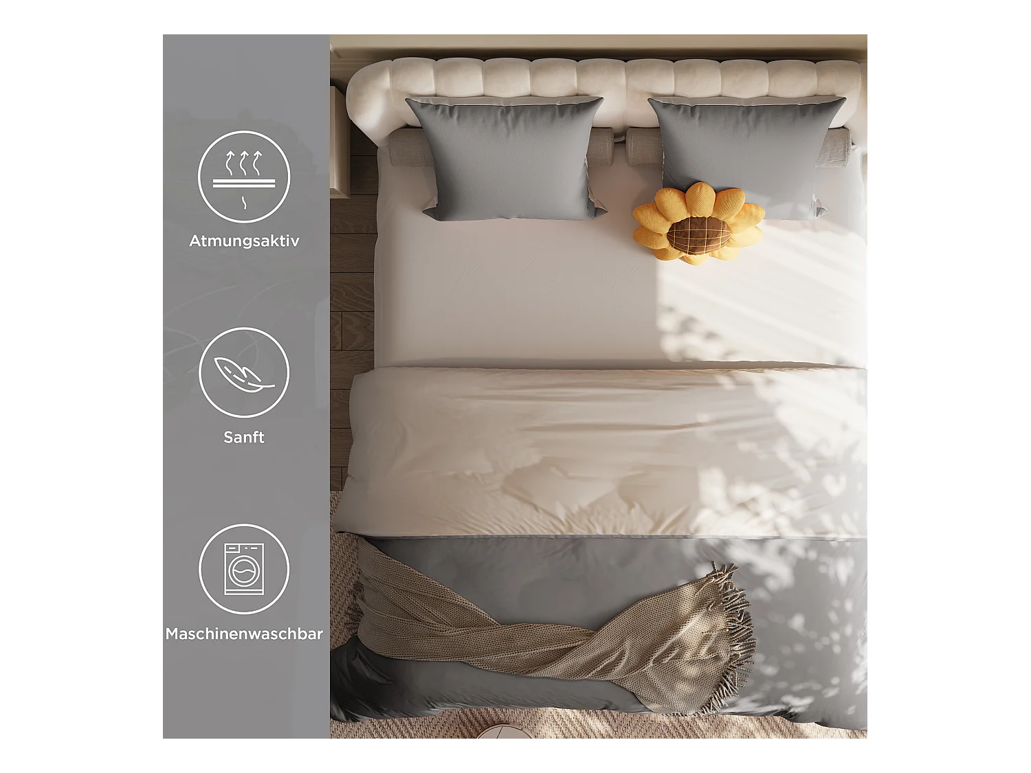 Parure de lit 4 pièces en Polyester, 160 x 200 cm, motif à carreaux esthétique en coton,  résistante aux Plis et à la décoloration - Gris