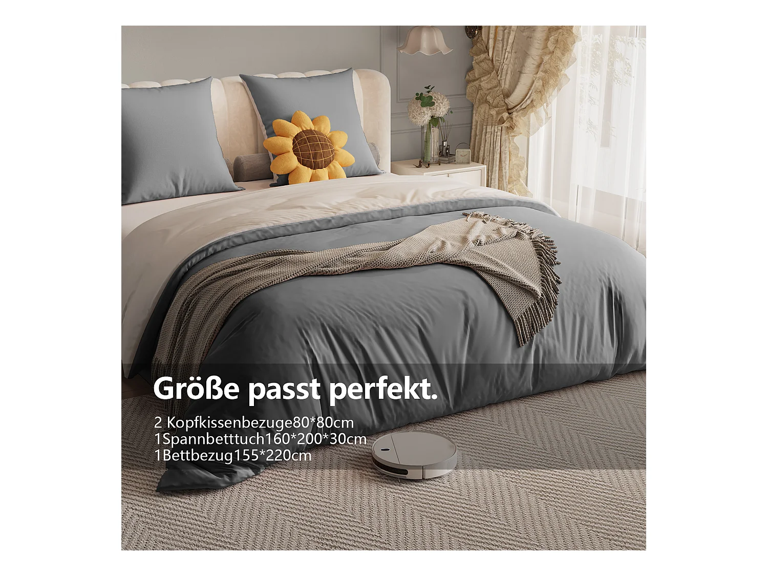 Parure de lit 4 pièces en Polyester, 160 x 200 cm, motif à carreaux esthétique en coton,  résistante aux Plis et à la décoloration - Gris