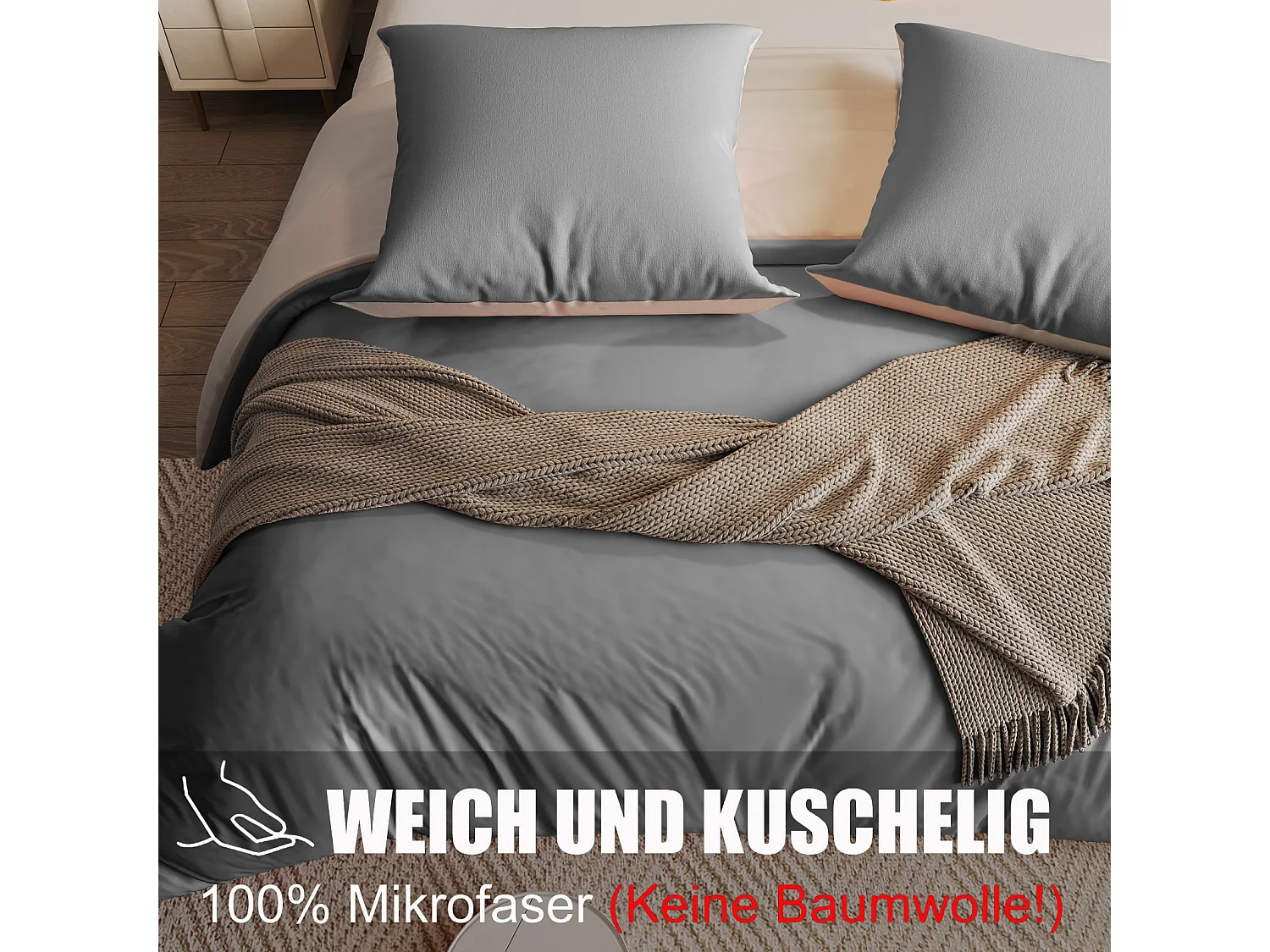 Conjunto de cama de poliéster com 4 peças, 160 x 200 cm, algodão com estampa xadrez estética, resistente a rugas e desbotamento - cinza