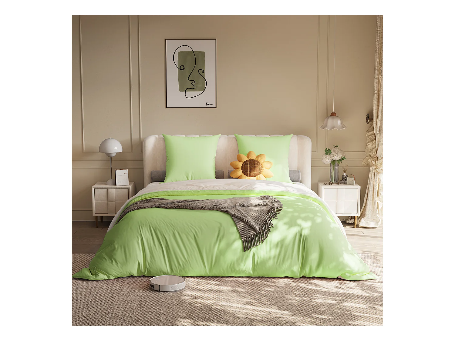 Parure de lit 4 pièces en Polyester, 140 x 200 cm, motif à carreaux esthétique en coton,  résistante aux Plis et à la décoloration - Vert